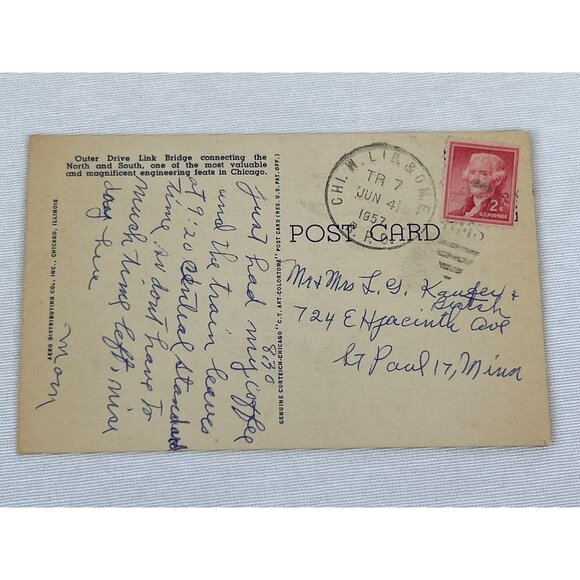 Vintage 1950's Postcard Outer Drive Link Bridge & Skyline Chicago Curt Teich & C - Picture 4 of 8